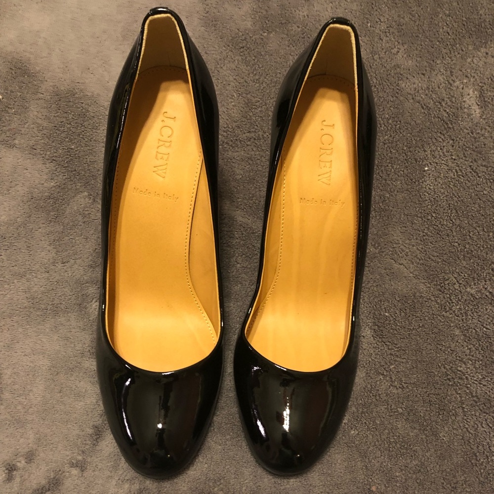 NWOT J. Crew black patent leather heels, 9